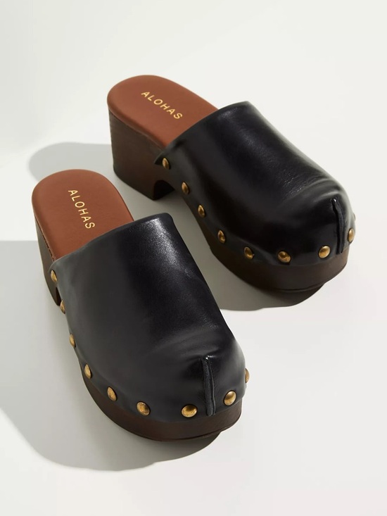 ALOHAS Shoes - Free People Alohas Black Harley Clogs Size 38 Women’s Leather Free People NWOB